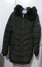 Elle Women's Olive Green Quilted Faux Fur Hood Jacket Uk M 12 Pit-pit 21-22"