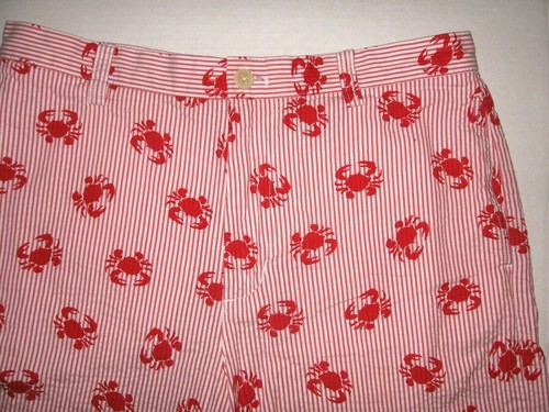 VINEYARD VINES SEERSUCKER SHORTS GIRLS SZ 14 X 9.5" RED ON WHITE PRINTED CRABS - Picture 2 of 7