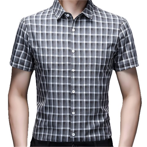 Business Casual Cotton Short-Sleeved Shirt for Middle-Aged Men, Fitted Design wi - Picture 12 of 41