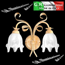 APPLIQUE IN FERRO BATTUTO 2 LUCI AVORIO ORO LAMPADA DA PARETE CUCINA BAGNO Sara