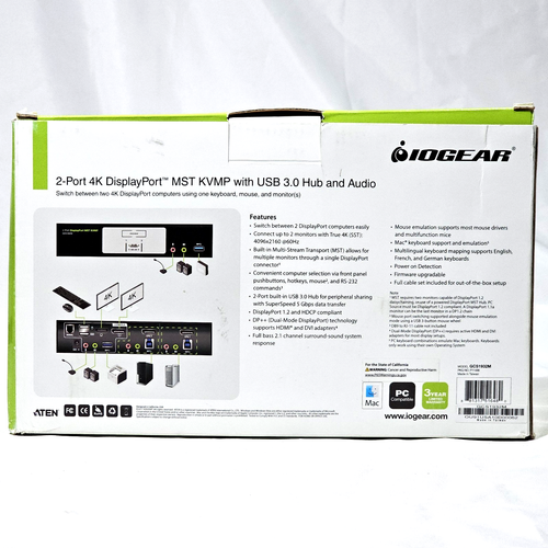 Commutateur KVMP IOGEAR 2 ports 4K UHD DisplayPort MST | GCS1932M | NEUF - Photo 5/7