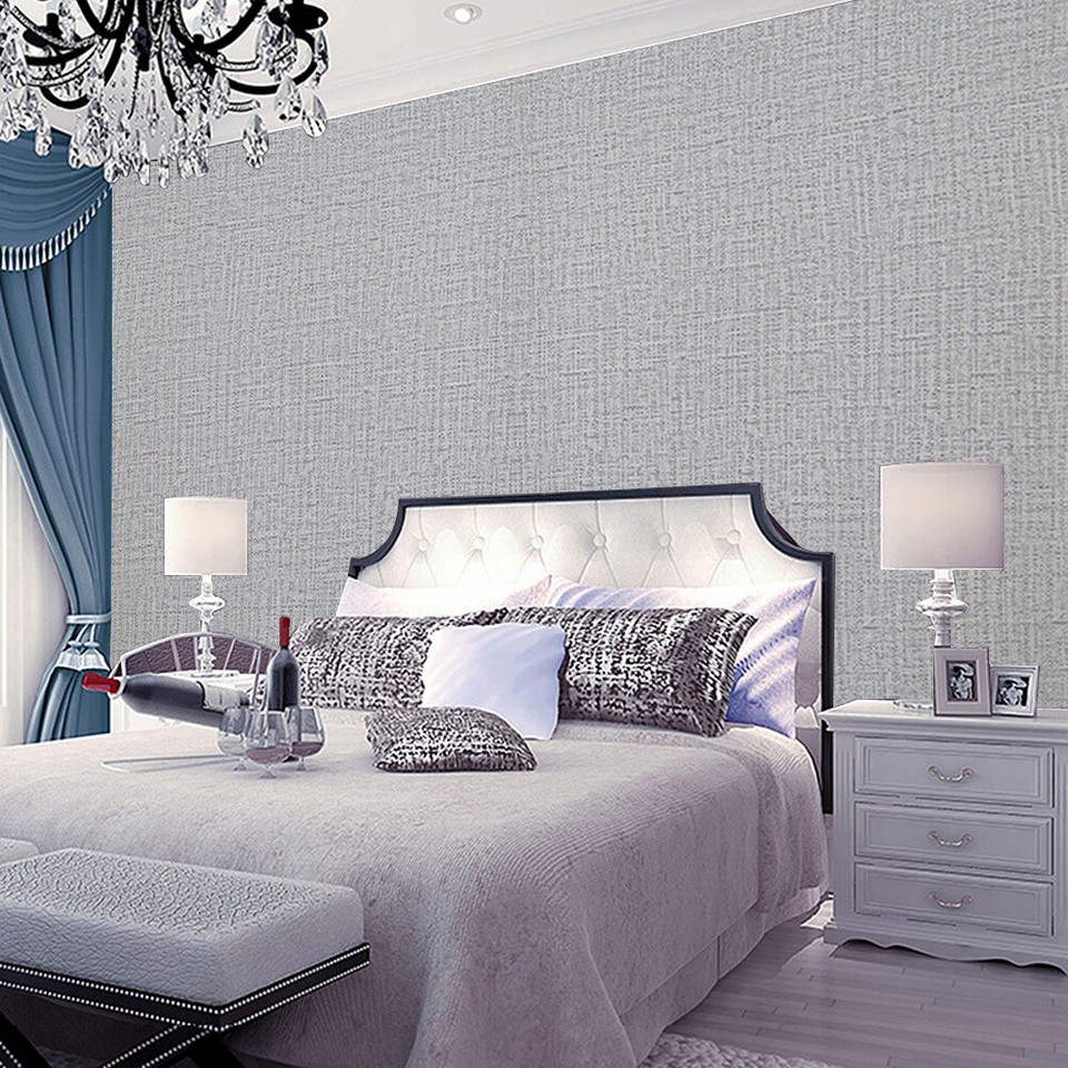 10m Grey Plain Linen Textured Fabric Wall Sticker SelfAdhesive