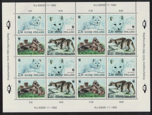 SALE Finland WWF Arctic Fox Sheetlet of 4 sets 1993 MNH SG#1310-1313