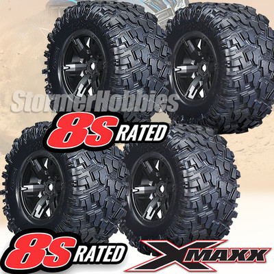 (4) Traxxas TRA7772X X-Maxx and XRT Mounted Tires Black Wheels Complete set 4