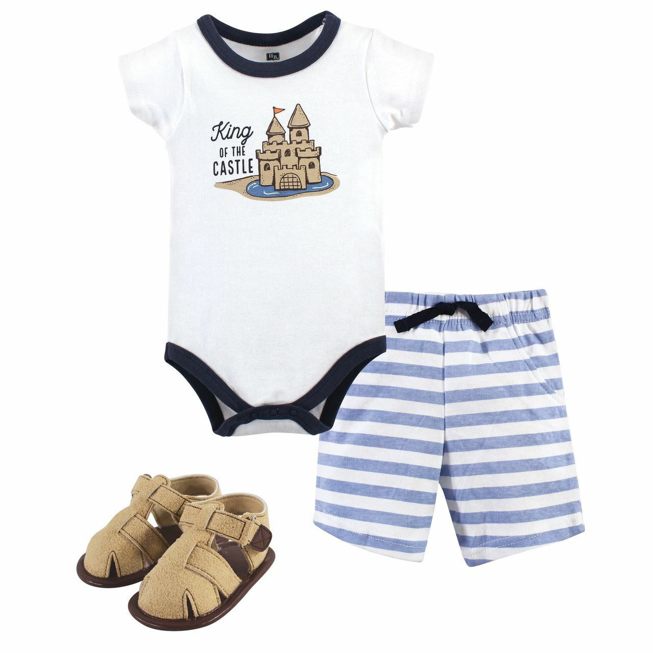 Hudson Baby Bodysuit, Shorts and Shoe Set, 3-Piece Set, Sandcastle