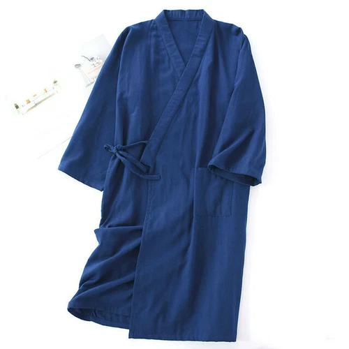 Herren Kimono Yukata Pyjama Baumwolle Japanisch Bademantel Morgenmantel Kleid Nachtwäsche Zuhause - Bild 18 von 23
