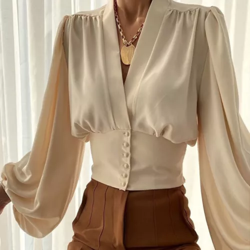 Women Blouse Long Sleeve Shirts Ladies Loose Business V Neck Tunic Shirt - Picture 7 of 19