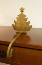 Brass Christmas Tree Long Arm Stocking Holder Hanger Hook Mantel Piece Decor