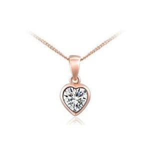 Authentic Tiny Love Heart Rose Gold Plated Cubic Zirconia Pendant Chain Necklace