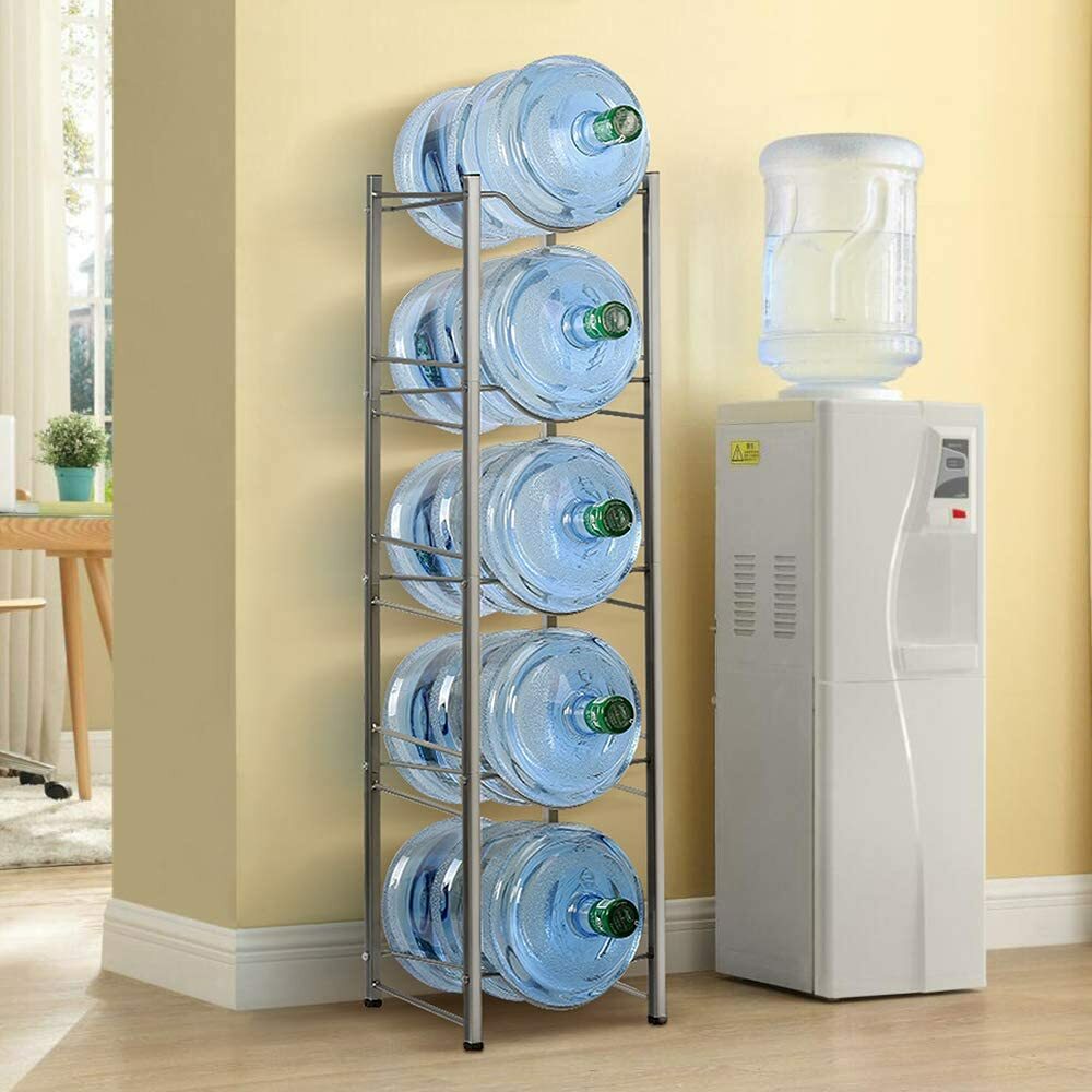5Tier Water Bottle Storage Rack 5 Gallon Water Jug Holder Silver For Office Home