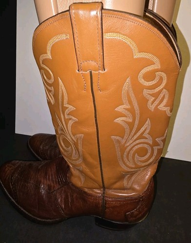 Justin Mens Western Cowboy Boots Rare Embroidery 8382 Lizard Leather Size 10 D - Picture 2 of 10