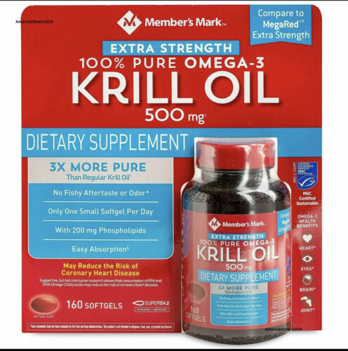 Member’s Mark Extra-Strength 100% Pure Omega-3 Krill Oil, 500mg (160 ct.) 02/26