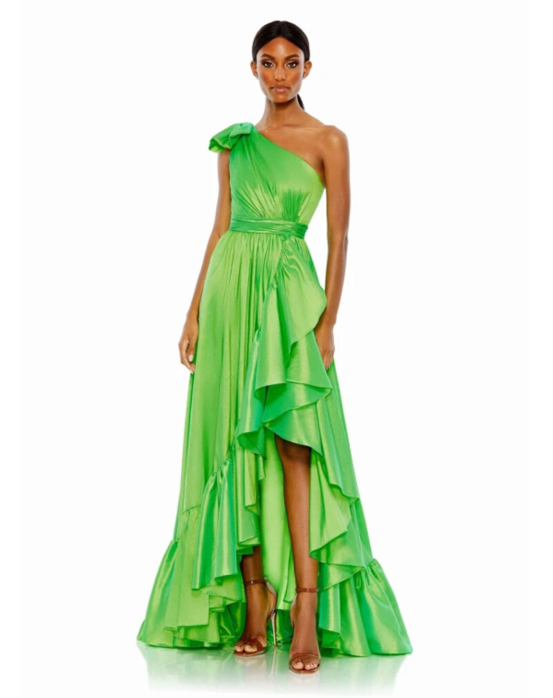 mac duggal green ruffle dress Spring One-Shoulder Taffeta Gown Size 8 $498 vt::Dresses::Style::Open Back