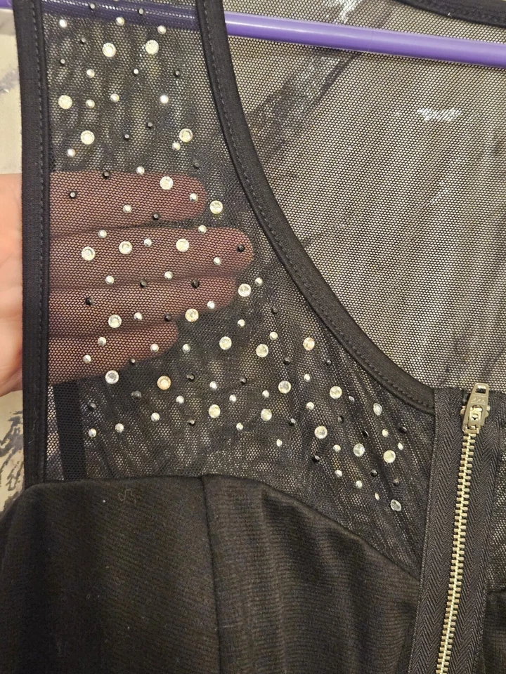 Vestido preto vintage Deb plus size 1x sutiã acolchoado mangas de malha vestido peplum Y2K - Imagem 3 de 4