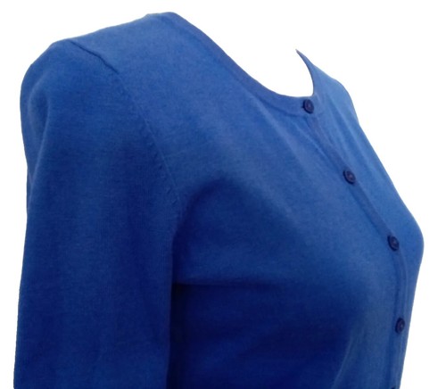Talbots XS Cardigan Blue Button Up Round Neck 3/4 Sleeves Cotton Blend - Picture 5 of 8