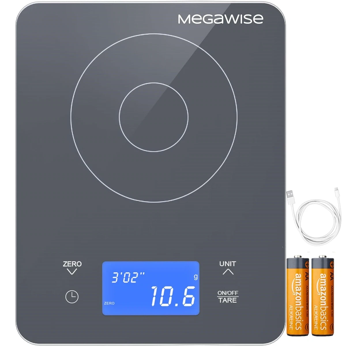 MEGAWISE High Precision 0.01g Coffee Scale with Timer, Dual Power Supply,  Glass