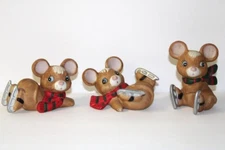 Vintage HomCo HOME INTERIORS Christmas Ice Skating Mice Set of 3 #5113