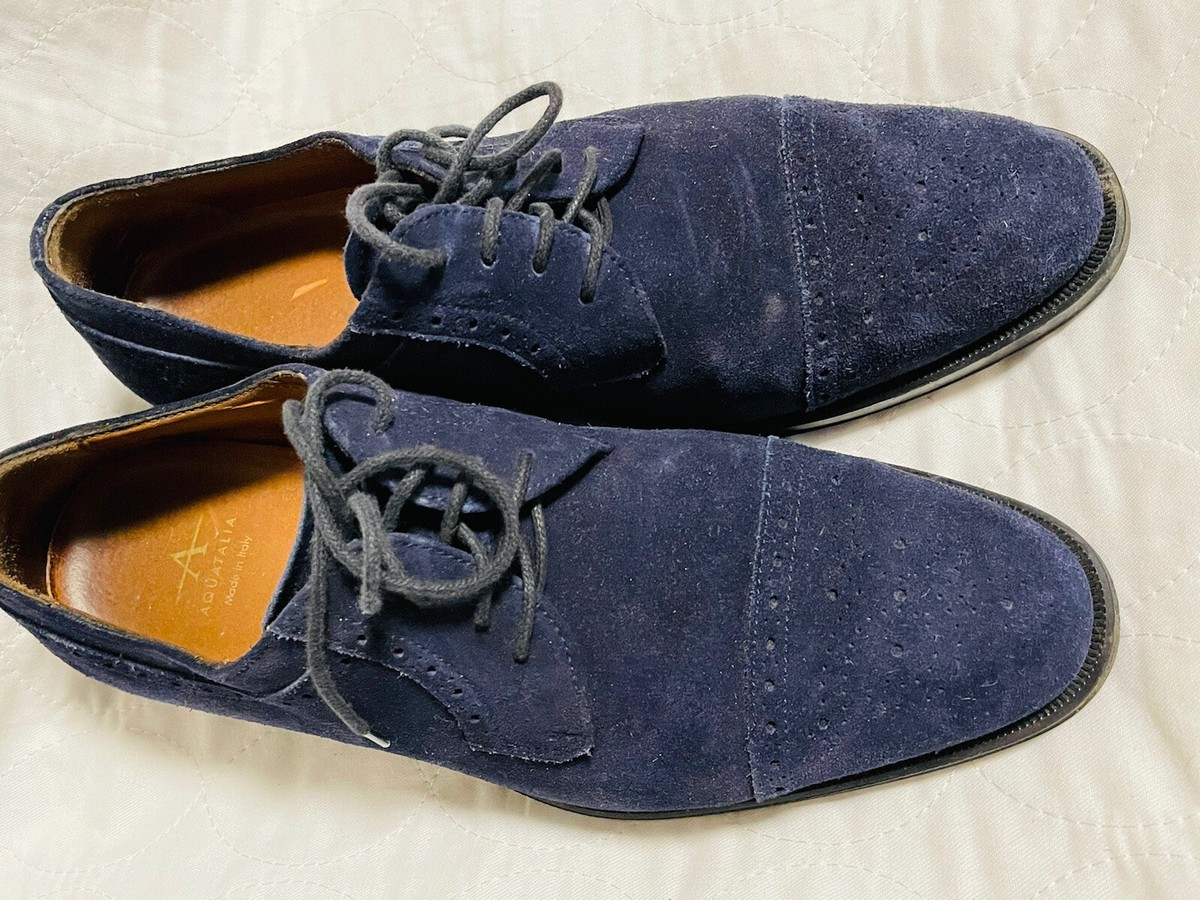 Aquatalia Mens Wingtip Oxford Navy Suede Leather Shoes 7.5  display picture 1