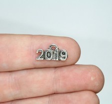 50 Bulk Year 2019 Number Charms Antique Silver Tone 16 x 8 mm US Seller 355