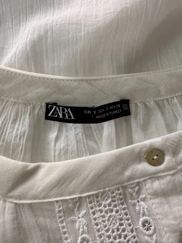 ZARA White Puff Sleeves Lace Cotton Soft Low High Tunic Top S - Picture 5 of 22