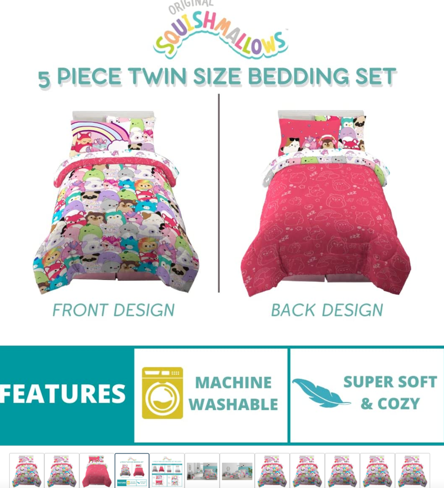 Franco Squishmallows Bedding Super Soft Comforter and Sheet Set with