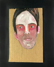 Original Man Portrait Painting Quirky Weird Art Outsider Art Primitive Raccoon