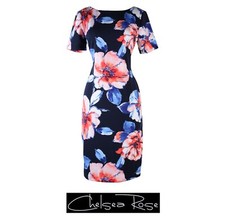 Chelsea Rose Size 8 Dress Navy Peach Ivory Flowers