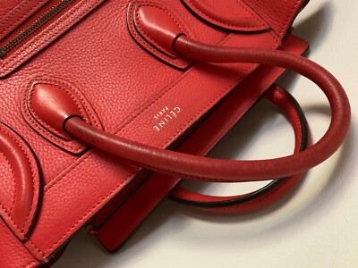 Celine Red Smooth Calfskin Leather Nano Luggage Bag