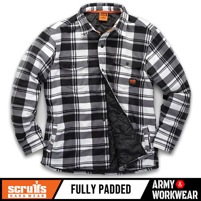 Scruffs Worker Padded Checked Shirt Fleece Black/White Hand Pockets, Warm, Comfy