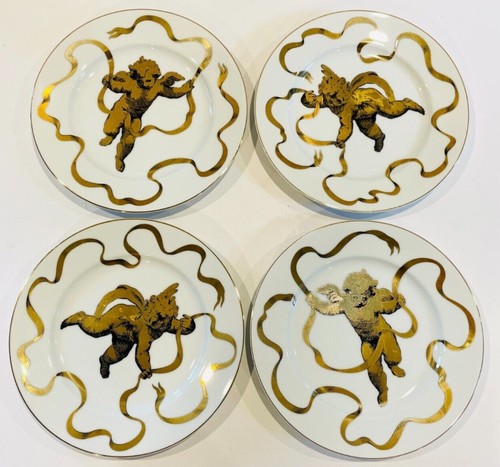Set of 4 NEIMAN MARCUS 8-1/4” Gilt Cherub Salad Dessert Plates Angel Putti - Picture 2 of 4