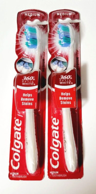 2 x Colgate 360 Optic White Toothbrush Whitening Cups Pearl White ~ MEDIUM ~