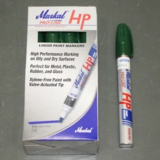 (12) Markal Pro-Line Permanent Paint Marker 96966, Green, HP Liquid, Medium Tip