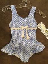 NWT Florence Eiseman Sz 2t Periwinkle/white Floral Swimsuit 1pc Girls