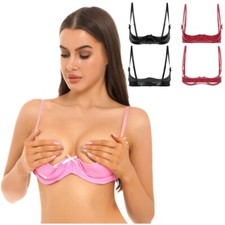 Women's Patent Leather Bra 1/4 Cups Push Up Lingerie Unlined Bralette Underwear