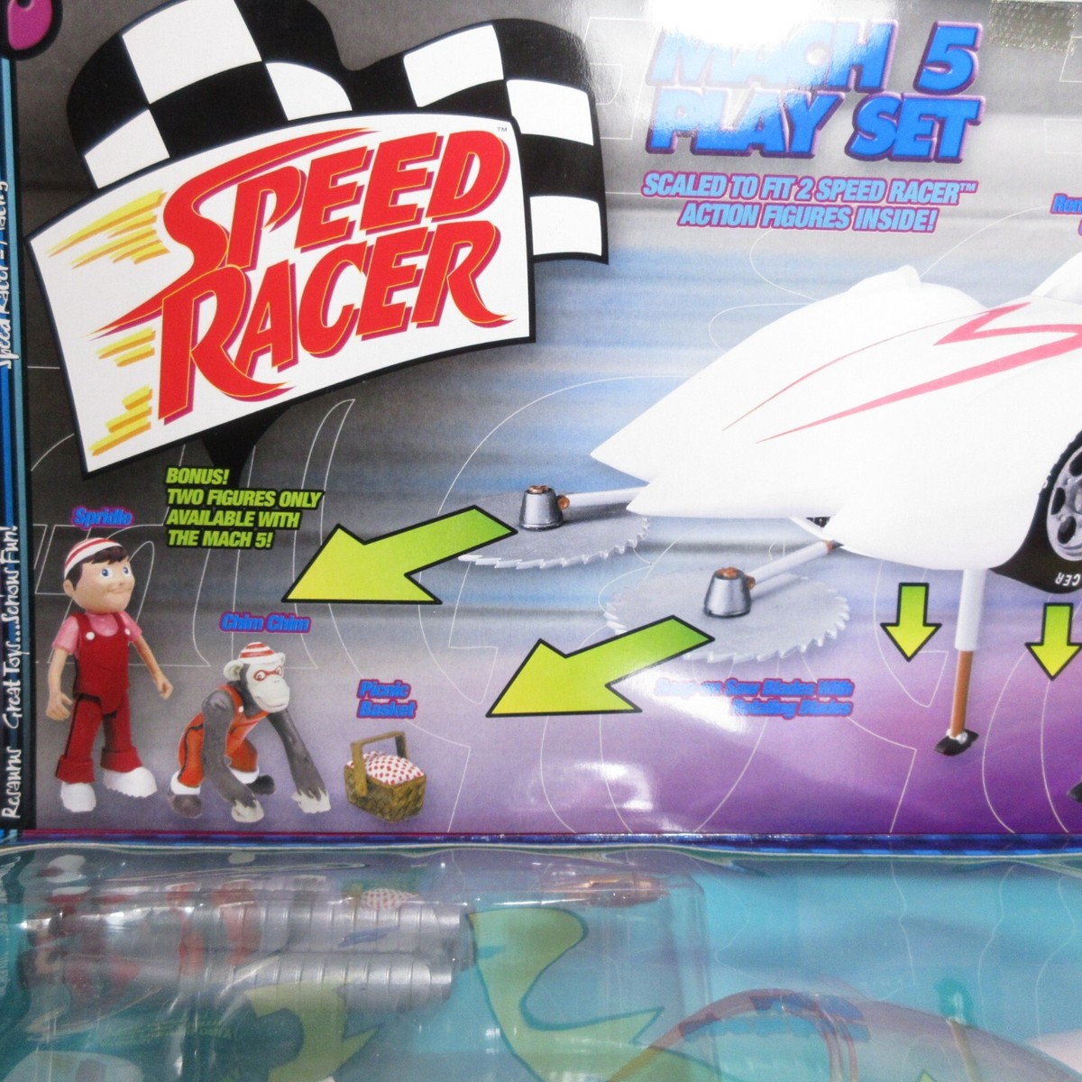 Speed Racer Mach 5 Spridle & Chim Chim Car Play Set 1999 w Speed Racer Mach 5 Spridle & Chim Chim Car Play Set 1999 w