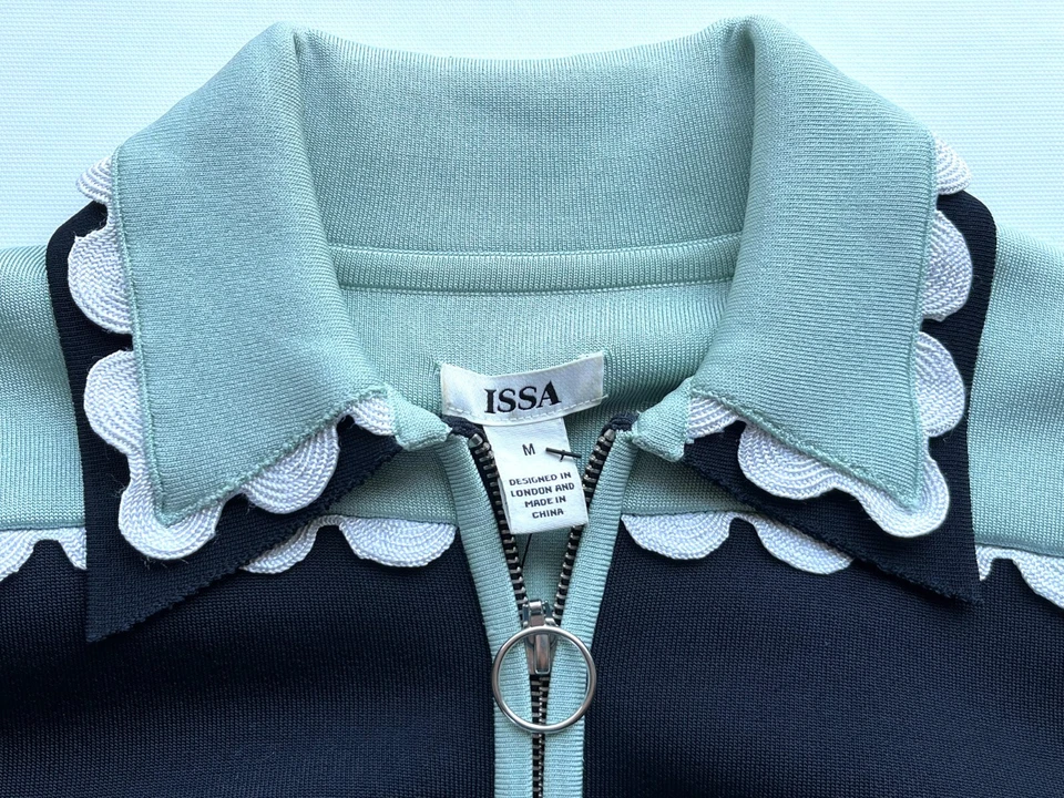 Vestido Issa $495 Azul Menta Verde Blanco Borde Elástico Tejido Cremallera Talla M Foto 3 de 4