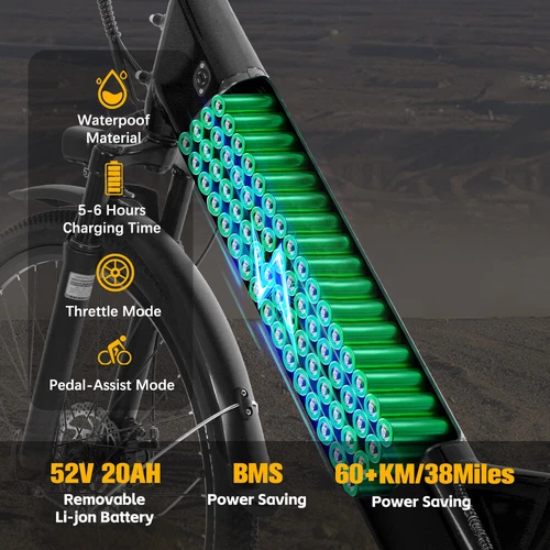 Aaiwa Ebike 26" 750W Peak 48V Electric Bicycle for Adults 28mph 7-Speed Ebike US - Picture 7 of 17