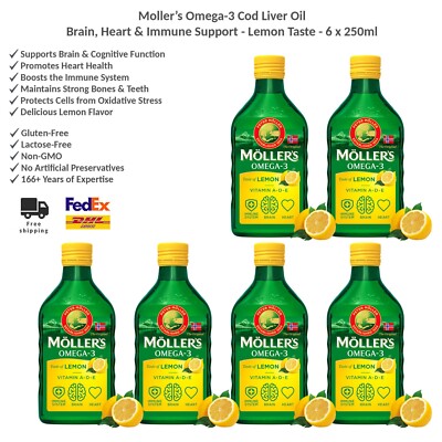 Möller s Omega-3 Lebertran Zitronengeschmack   für Gehirn, Herz & Immunsystem x6
