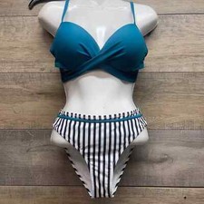 Swimsuit, Size S Top And Bottom Color Teal Y White Bottom Are High - Waisted