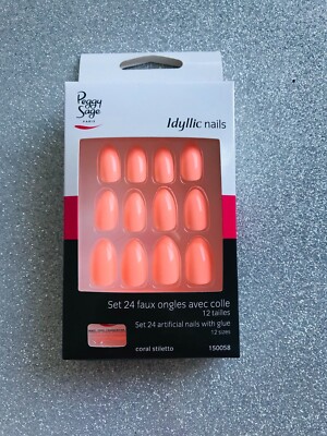 PEGGY SAGE Kit 24 Glänzende Faux Nägel Idyll Nails + Kleber NEUF Corail