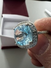 Natural 4.96 Blue Topaz Silver Colored Ring Size 6