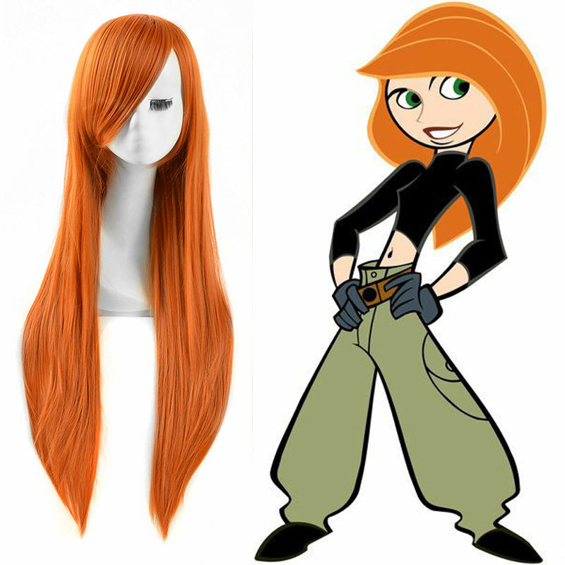 Vomella Orange Perücke – Lange, Lockige Damenperücke Mit Pony, 66 Cm, Für Party & Cosplay
