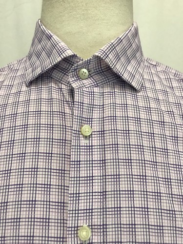 Thomas Dean Long Sleeve Button-Front Purple Checkered Flip Cuff Shirt Sz XL - Picture 2 of 7