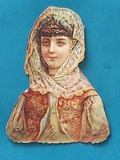 Oblat Błyszczący obraz Scrap Die Cut Chromo SPECJALNA DAMSKA CHUSTA PORTRETOWA około 1880 roku
