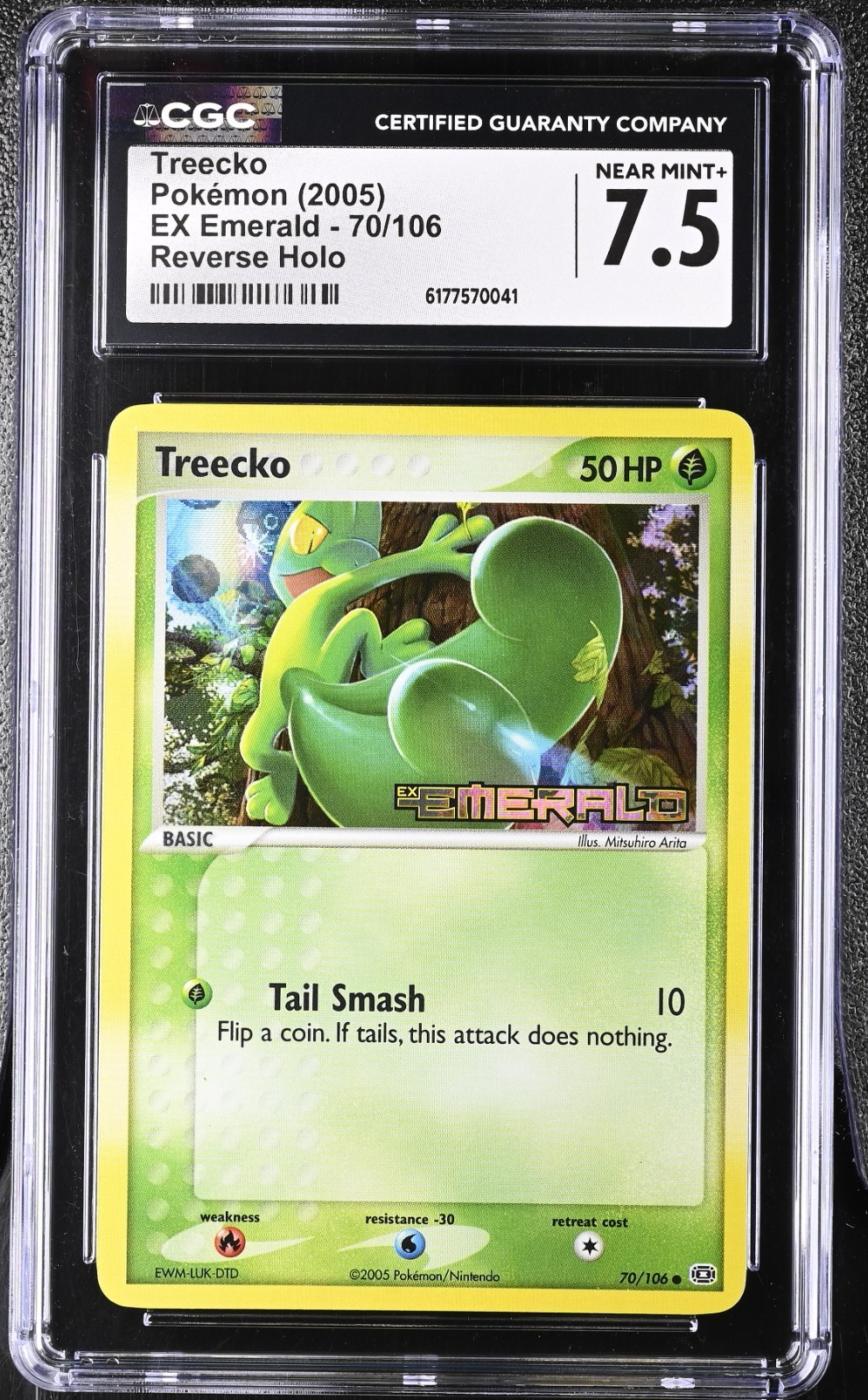 2005 Treecko 70/106 EX Emerald Reverse Holo Stamped CGC 7.5 Near Mint+ Pokemon