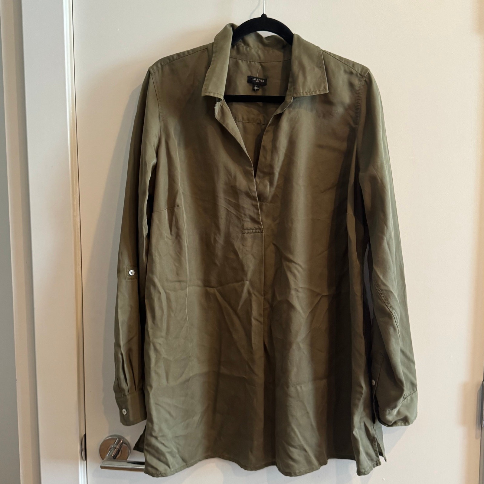 Talbots Button Back Green Collared Pullover Roll … - image 1