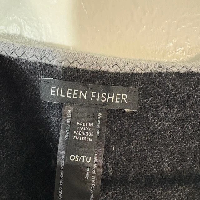Poncho Eileen Fisher Mujer Talla Única Negro Gris Lana Tejido Chevron Hecho en Italia Foto 3 de 4