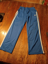 Boys Medium 10/12 Adidas Blue White Striped Athletic Pull On Pants w Pockets