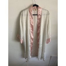 Vintage Victorias Secret Gold Label Kimono Robe White Floral Jacquard Pink OSFA