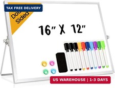 Desktop Whiteboard with Stand, 16" x 12" Double-Sided Dry Erase Board with Stand